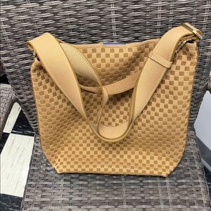 ROTHYS Woven Check Tote Bag in Camel